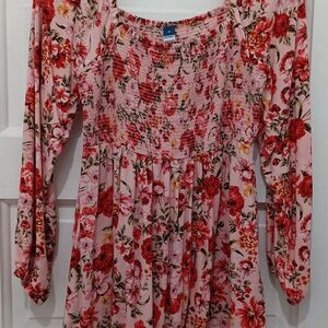 Floral Pink Smocked Women's Top